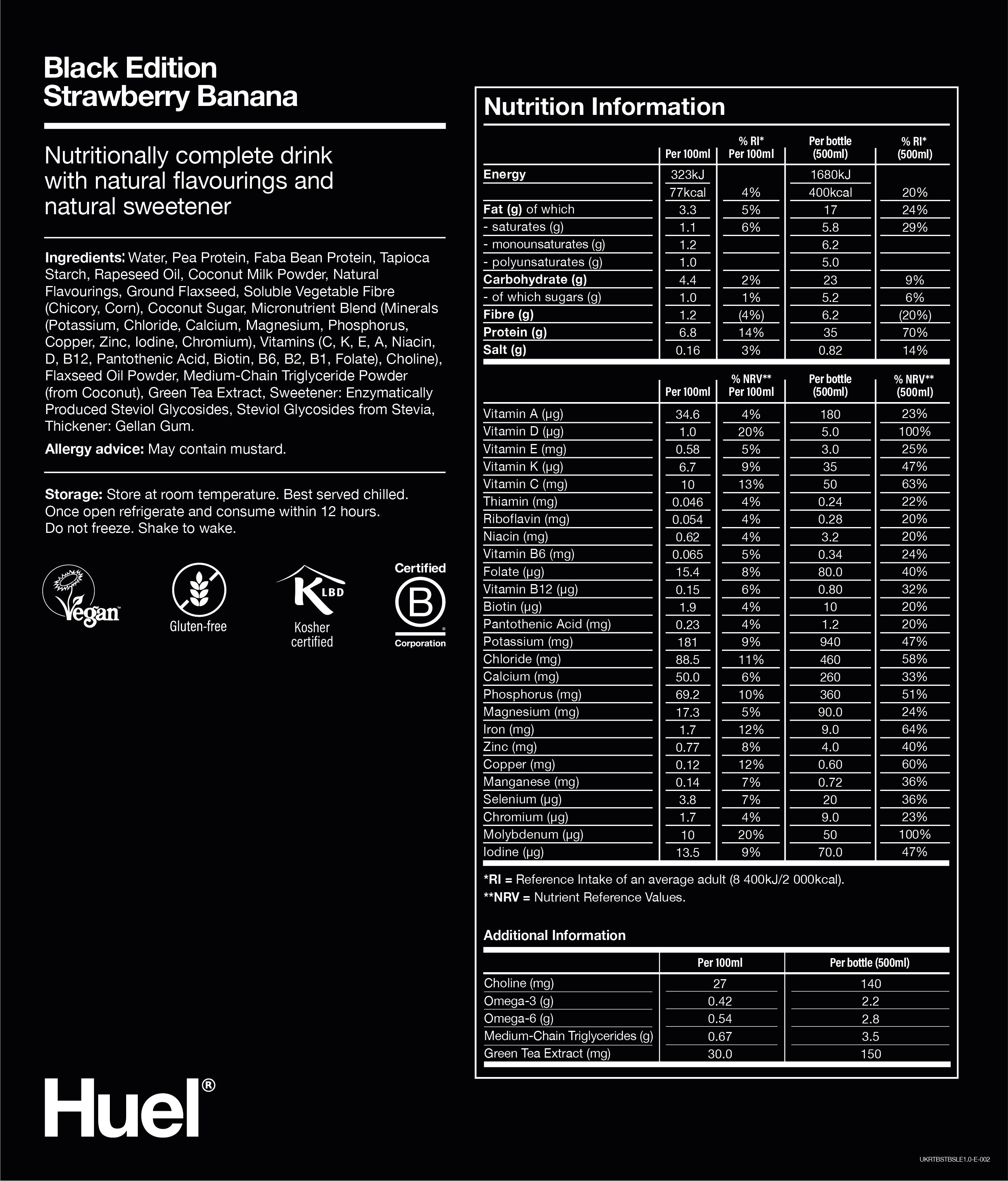 Nutritional information for Huel Black Edition RTD - Strawberry Banana
