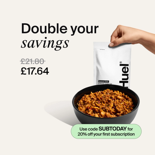 Bowl of Hot & Savoury with callouts relevant to saving money and a discount code