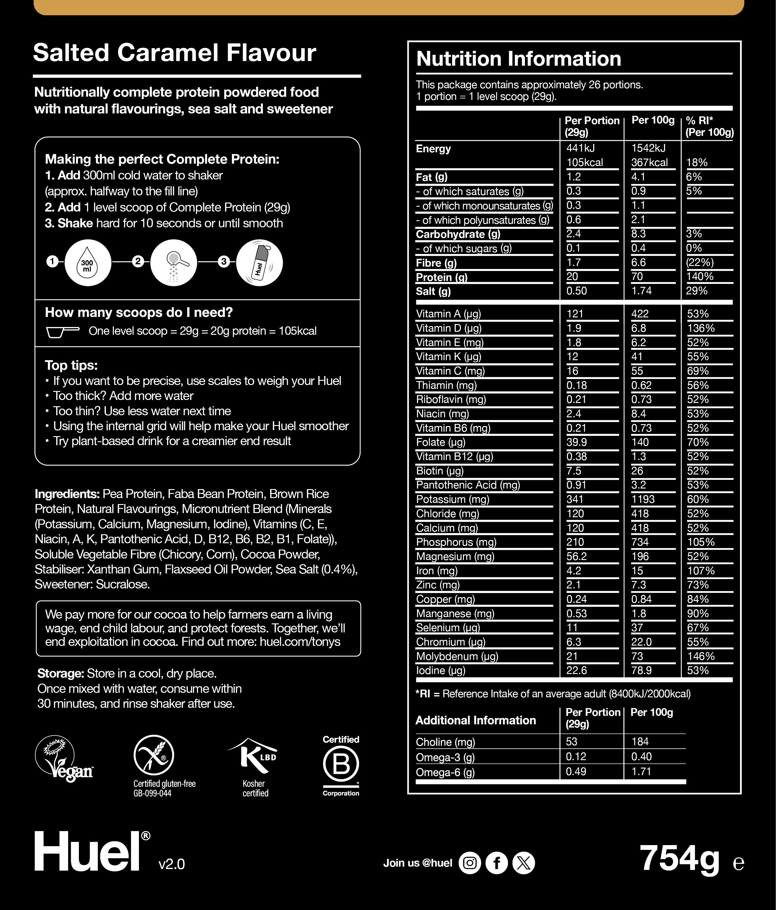 Nutritional information for Huel Complete Protein - Salted Caramel