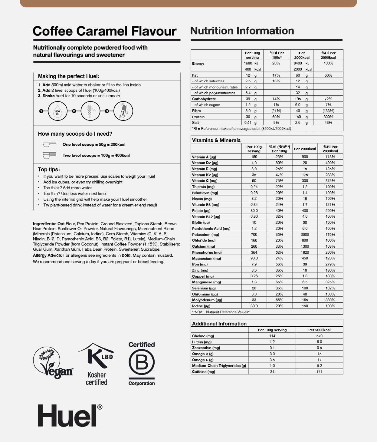 Coffee Caramel BOP Nutritional Info