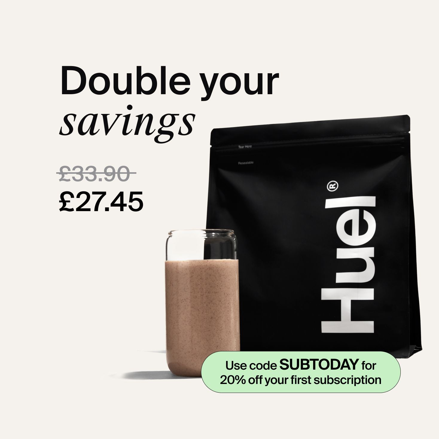 Bag of Black Edition Powder with callouts promoting value and subscription savings
