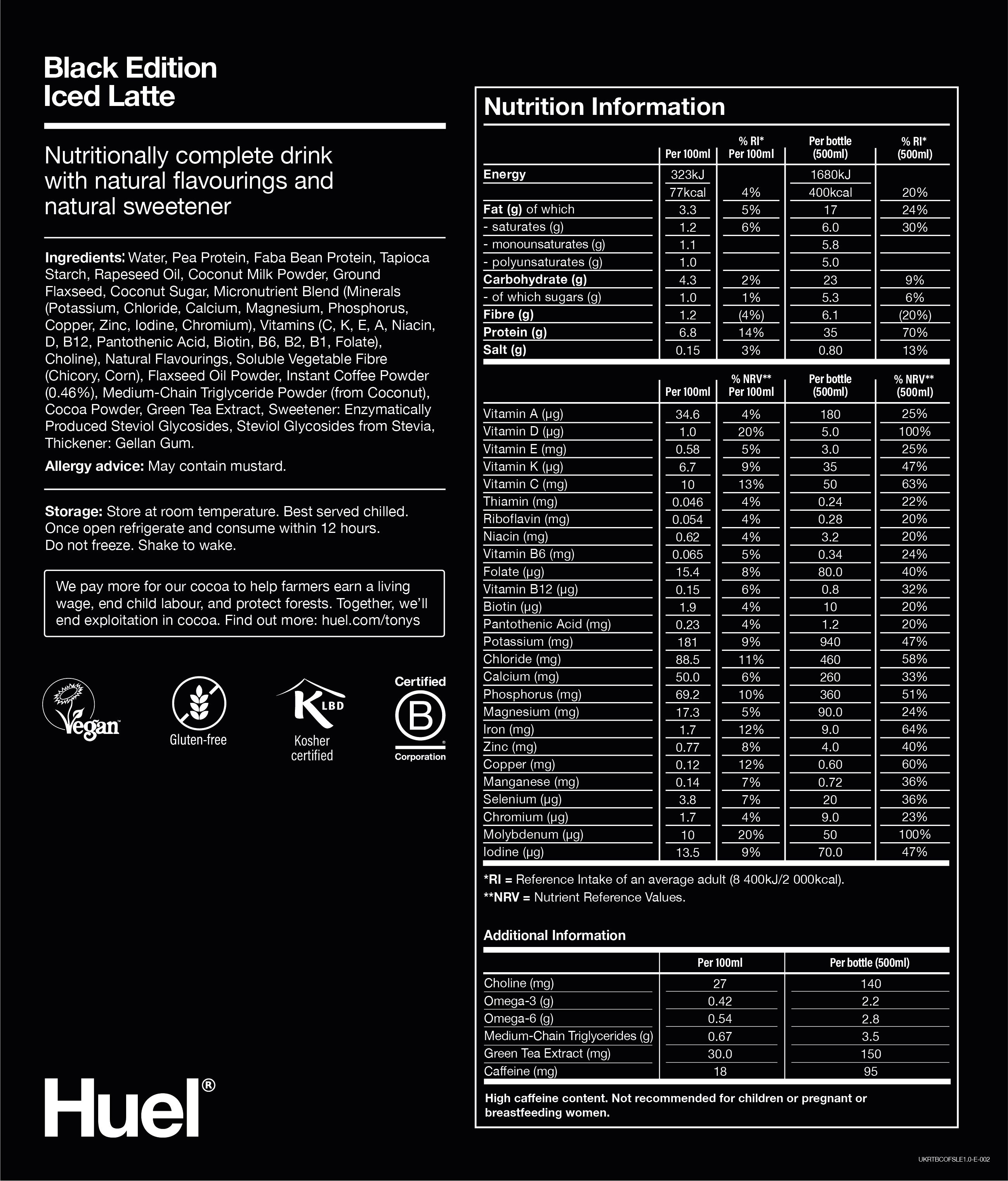 Nutritional information for Huel Black Edition RTD - Iced Latte