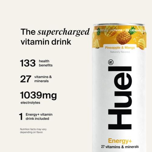 Energy+ call outs- 133 health benefits, 27 vitamins & minerals, 1039mg electrolytes - 1 Energy+ can included