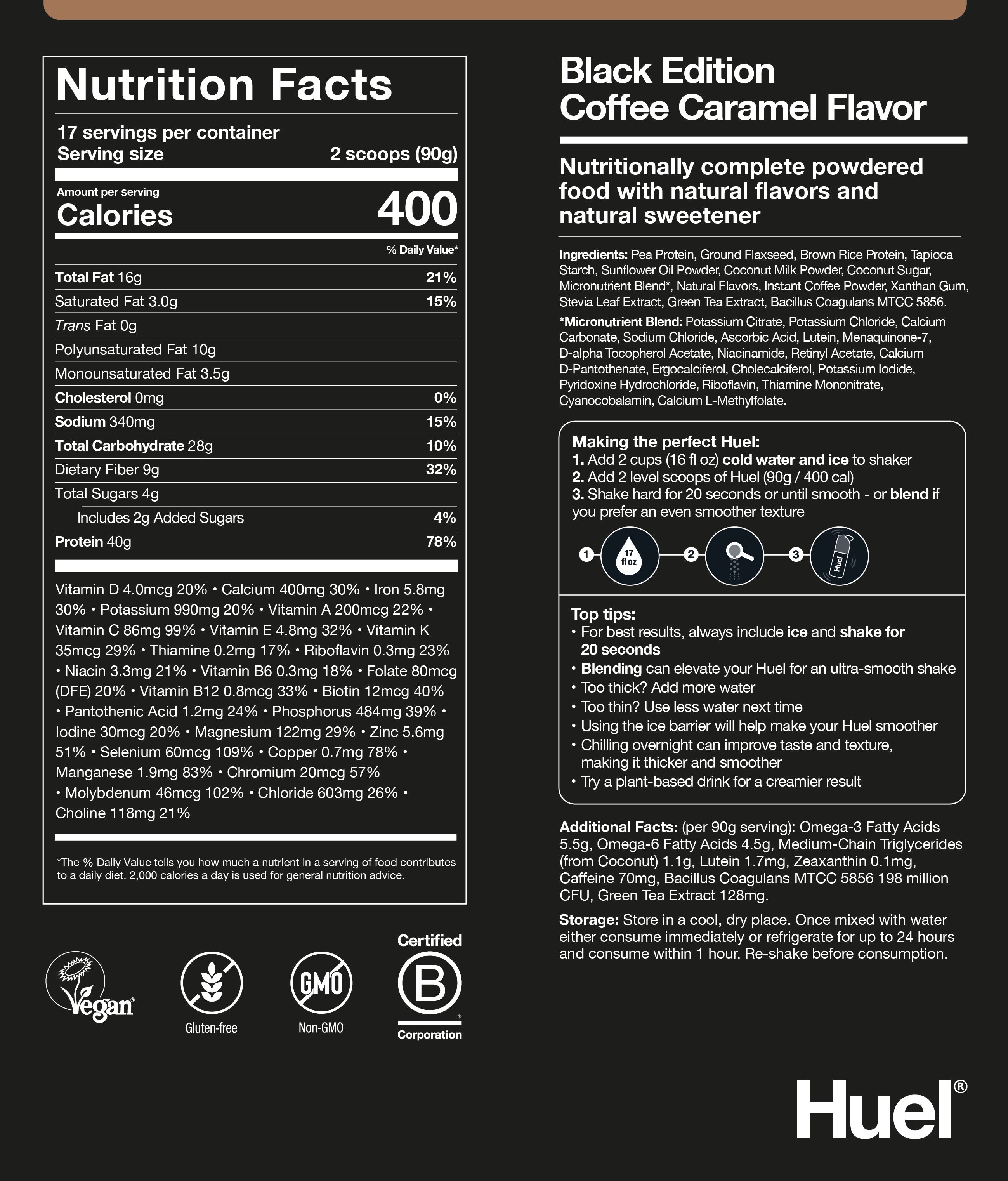 Coffee Caramel back of pack label
