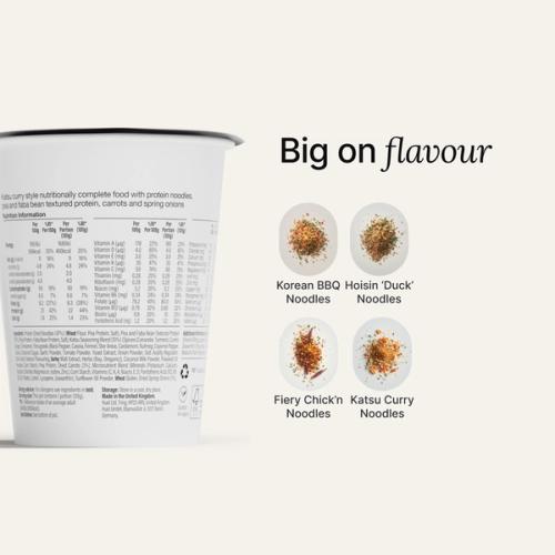 Close up view of Hot & Savoury pot's label with the wording accompanied by 7 flavour icons
