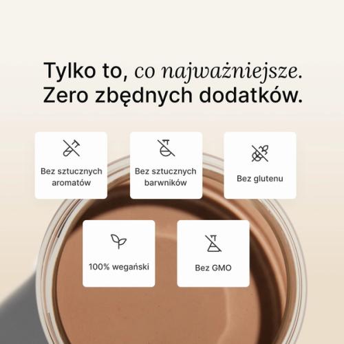 A top-down picture of Huel chocolate Ready-to-drink in a glass with ice