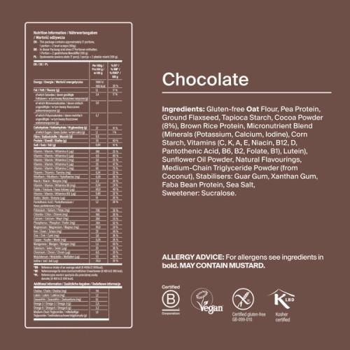 Back of pack nutritional information for Huel Gluten-Free Powder