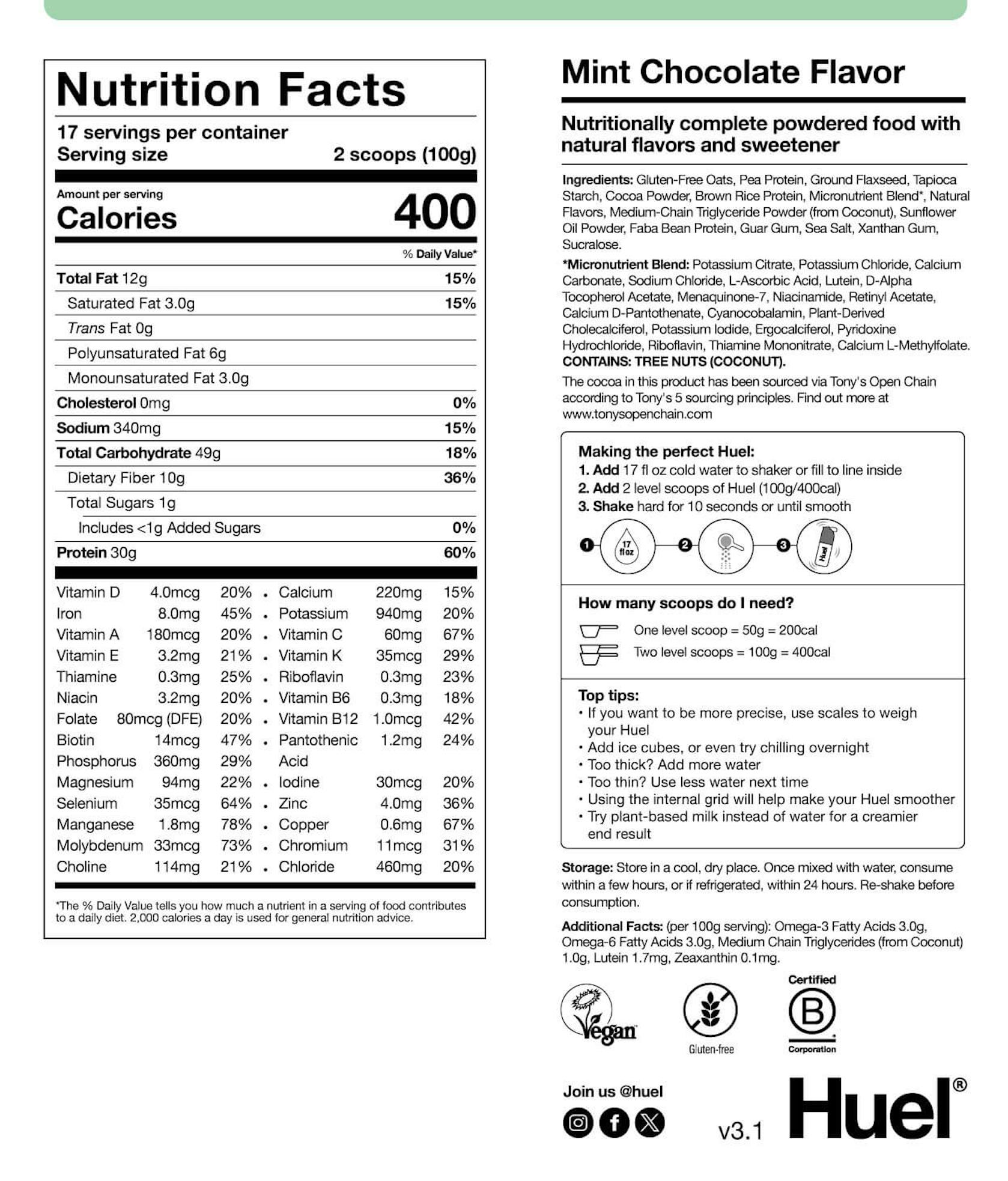 Mint Chocolate Nutritional Info