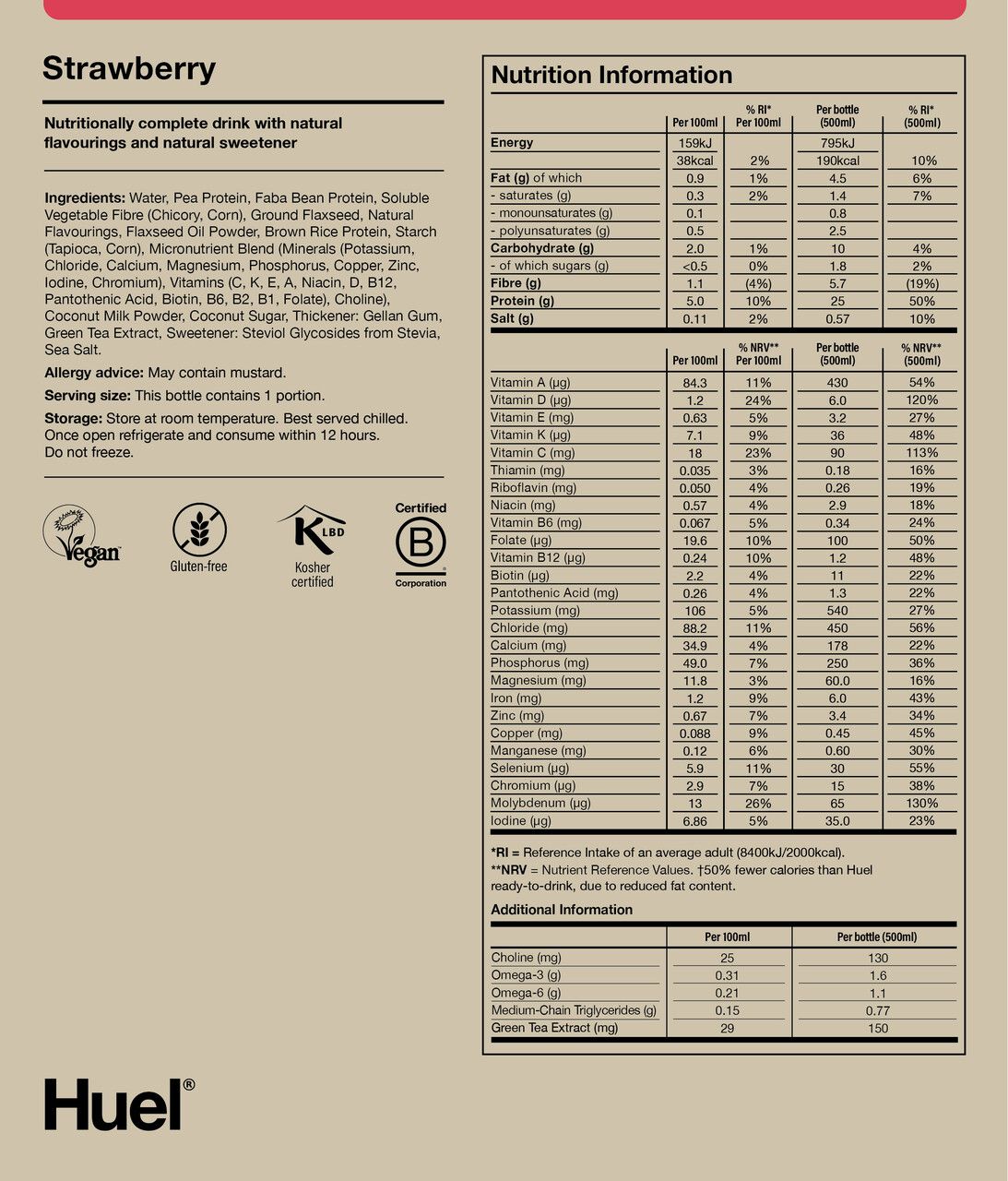Nutritional information for Huel RTD Lite - Strawberry
