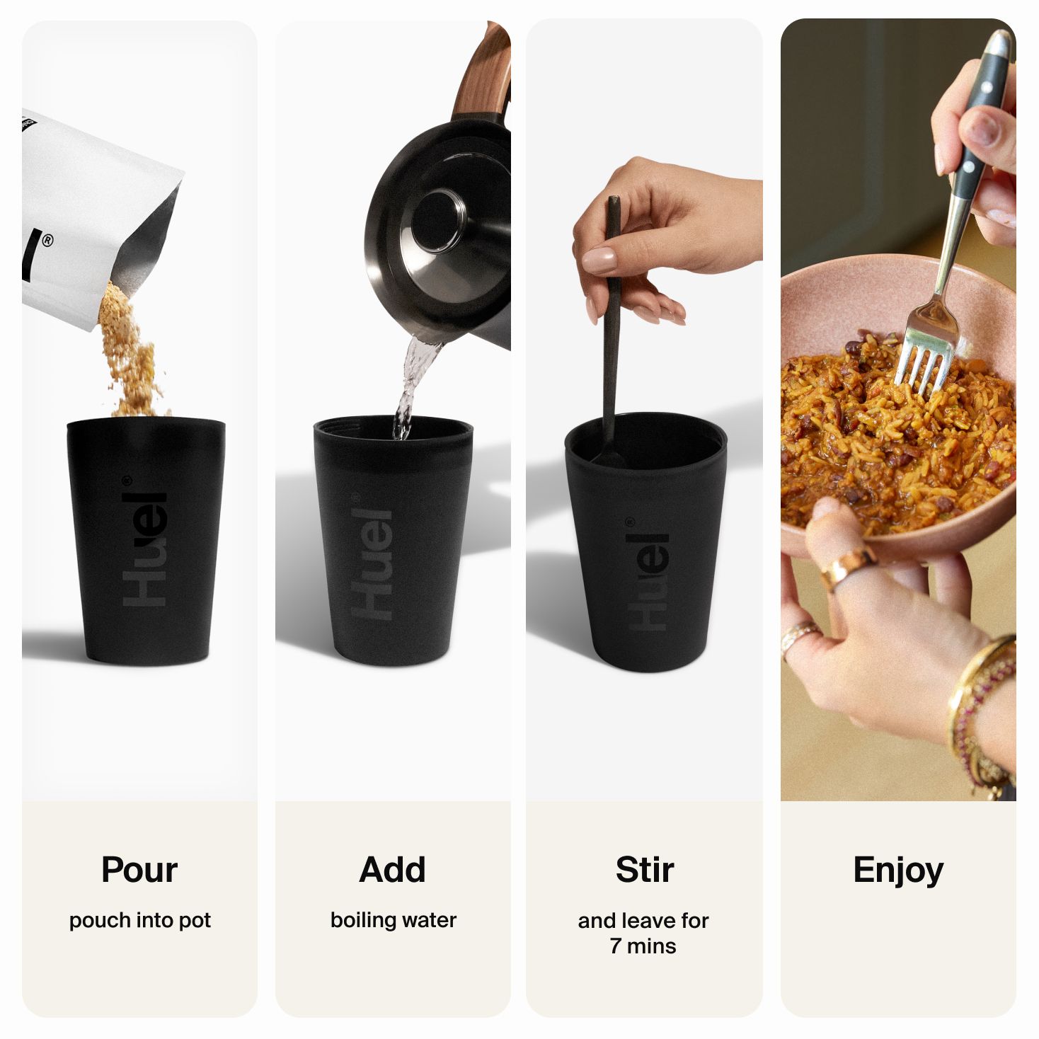 A step-by-step guide for making Huel Hot & Savoury 