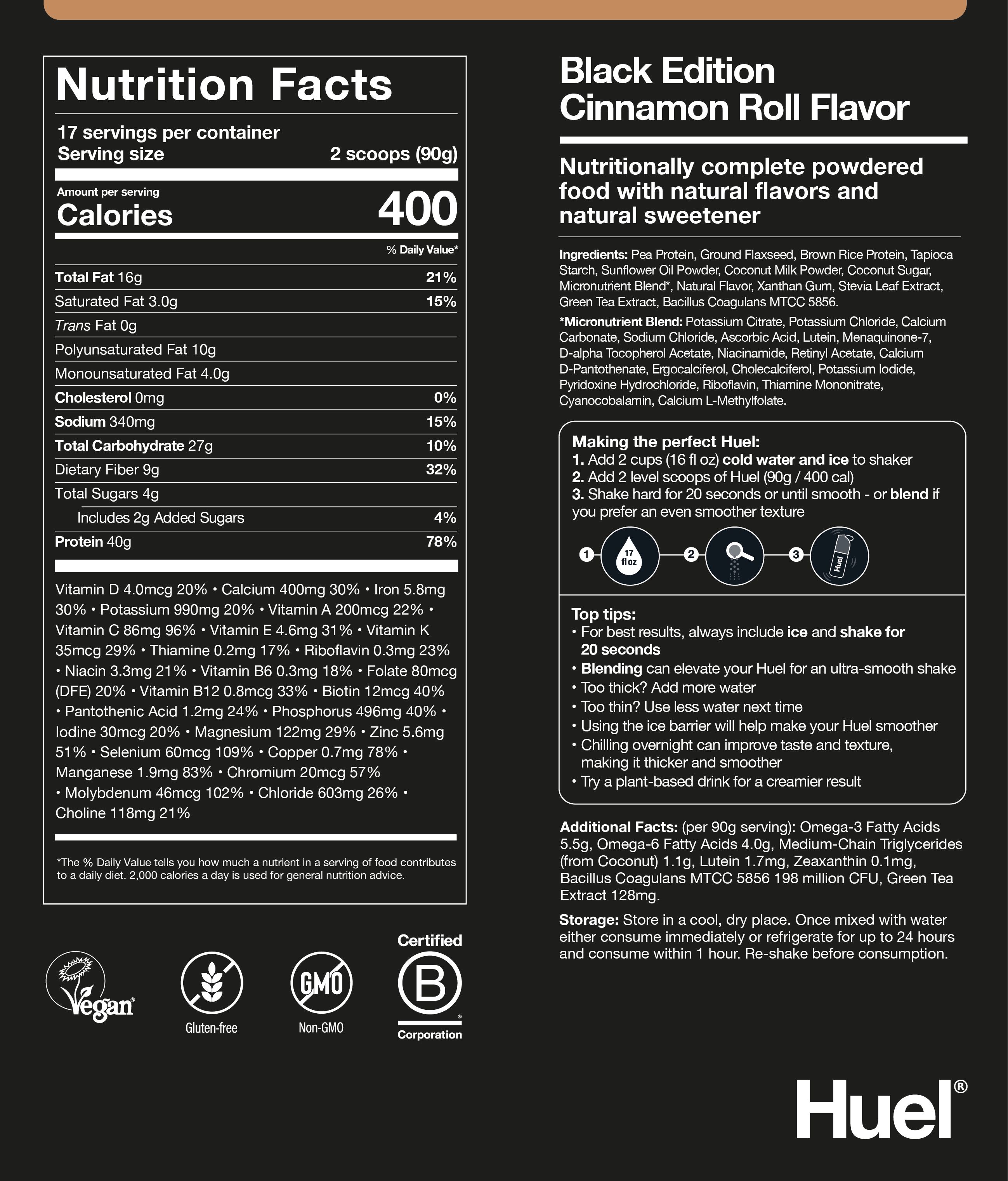 Nutritional information for Black Edition Huel -  Cinnamon
