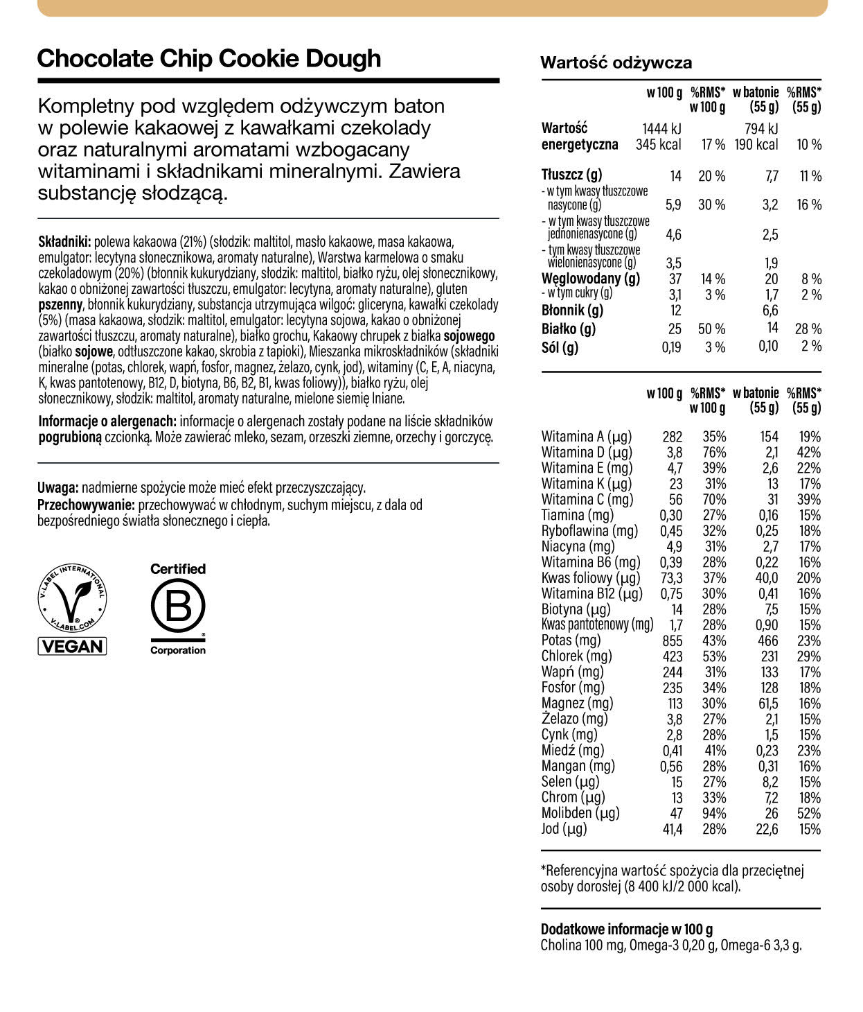 Complete Nutrition Bar Chocolate Chip Cookie Dough BOP Nutritional Info