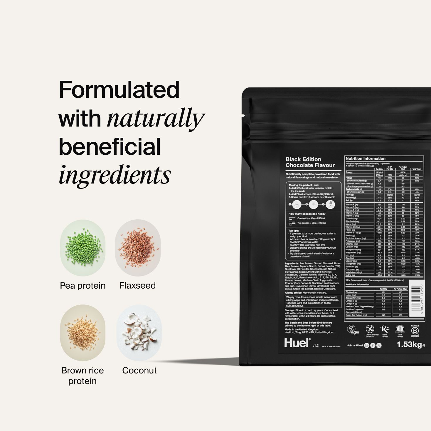 BE Powder back-of-pack with ingredients