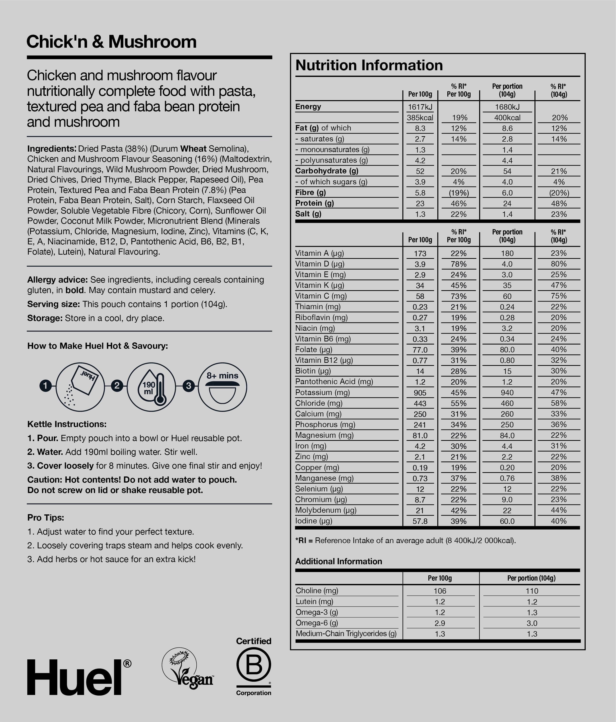 Hot & Savoury Meal Pack BOP Nutritional Information 