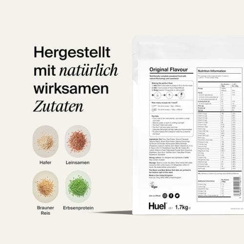 Back of pack nutritional information for Huel Powder