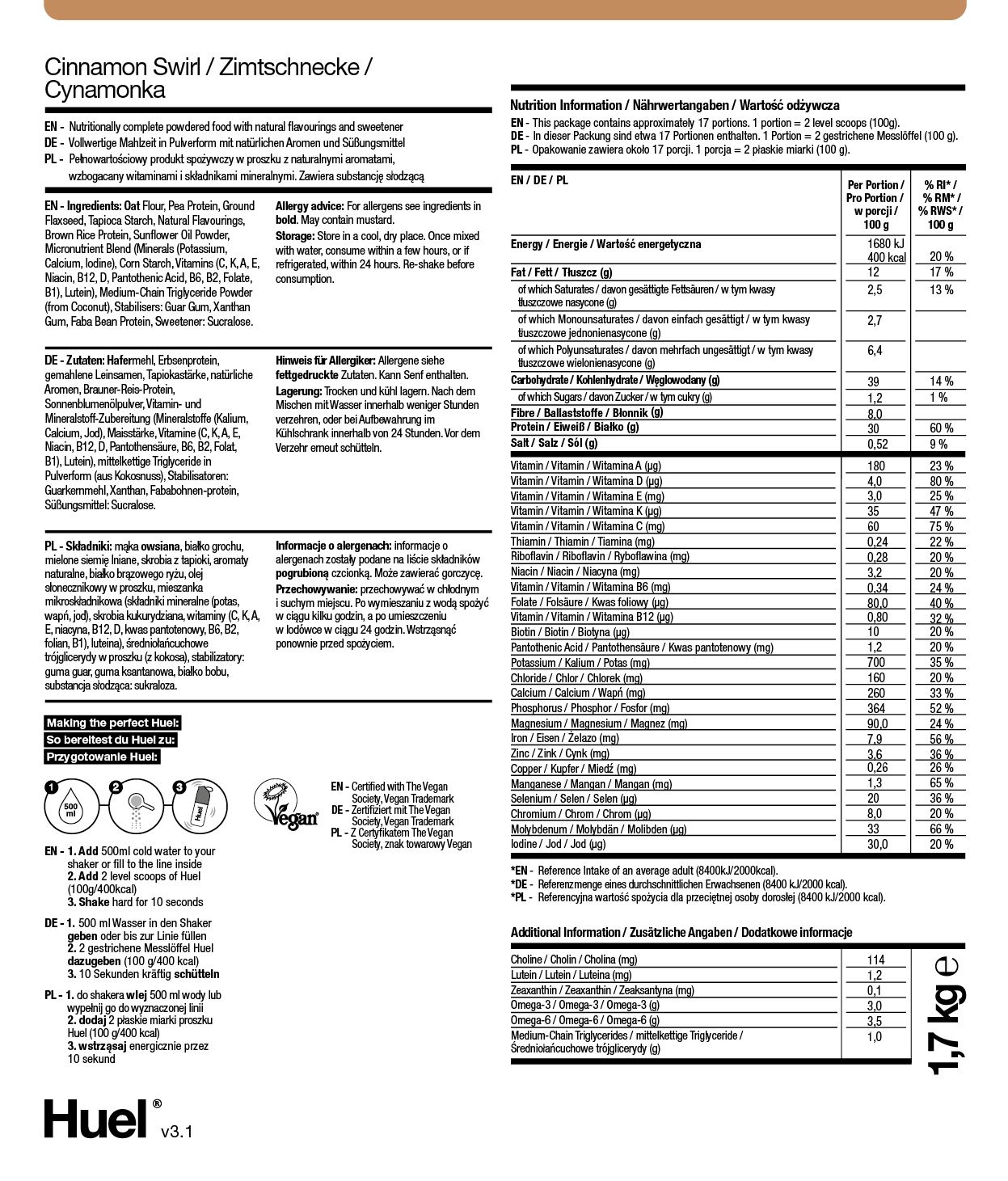 Informacje żywieniowe dotyczące proszku cynamonowego BOP