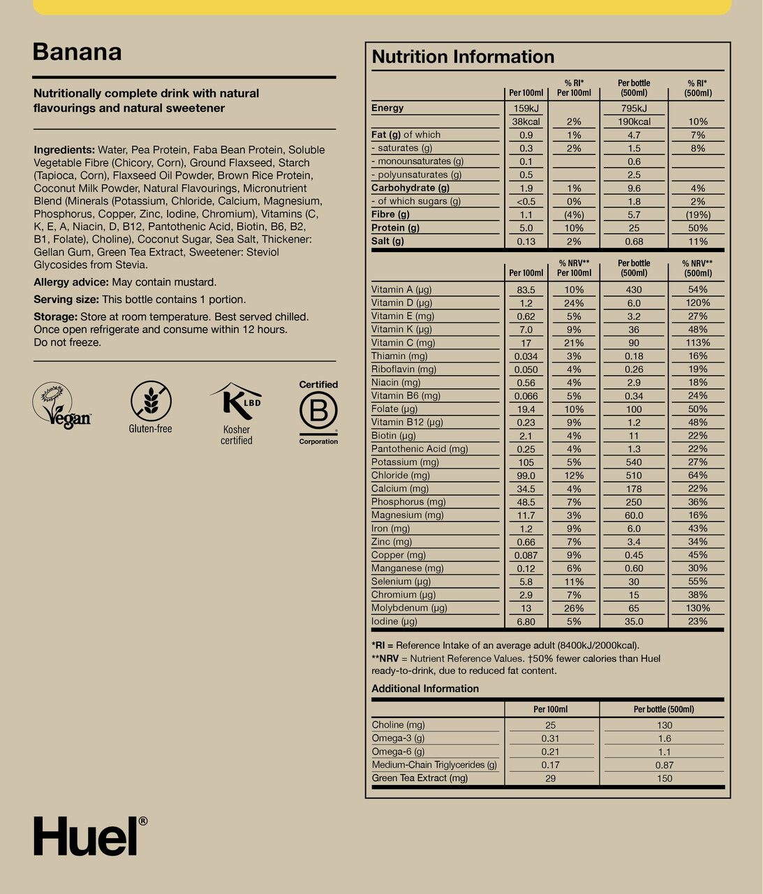 Nutritional information for Huel RTD Lite - Banana