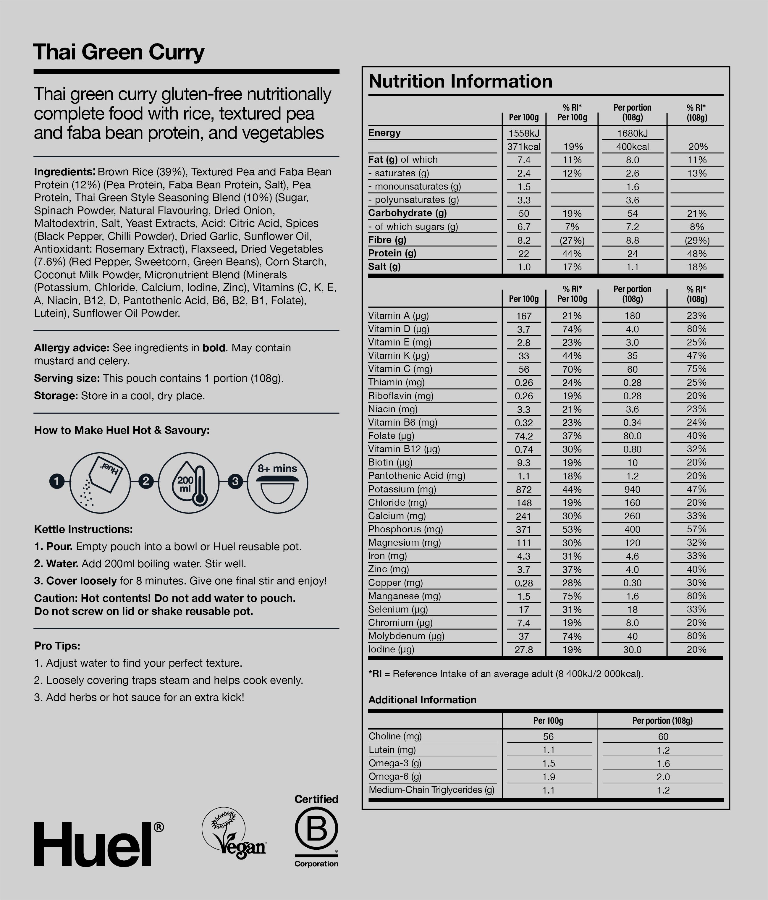 Hot & Savoury Meal Pack BOP Nutritional Information