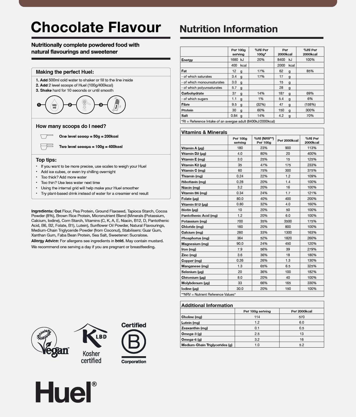 Powder Chocolate BOP Nutritional Info