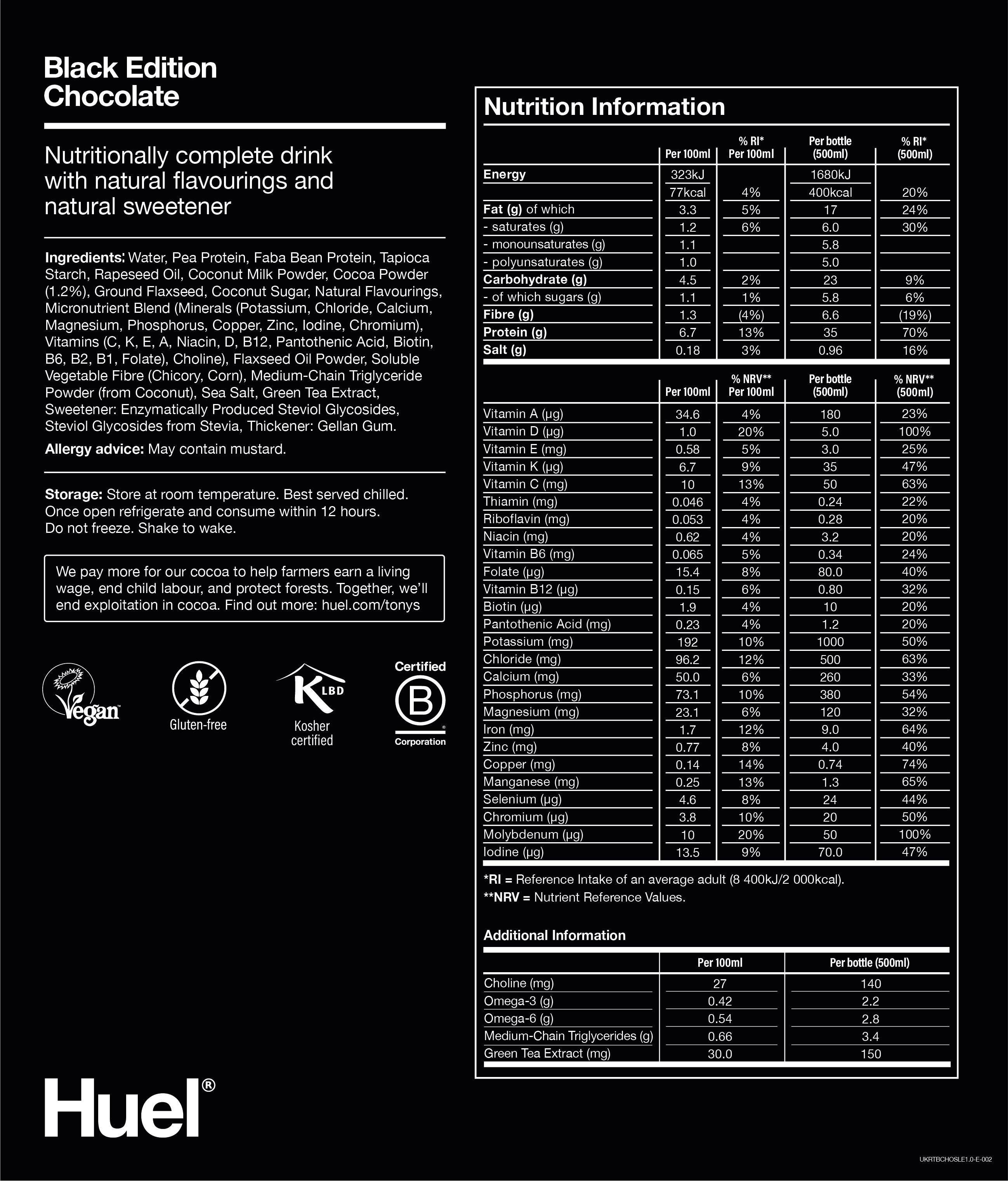 Nutritional information for Huel Black Edition RTD - Chocolate
