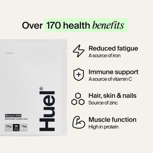 A sachet of Huel Hot & Savoury on a neutral colour background