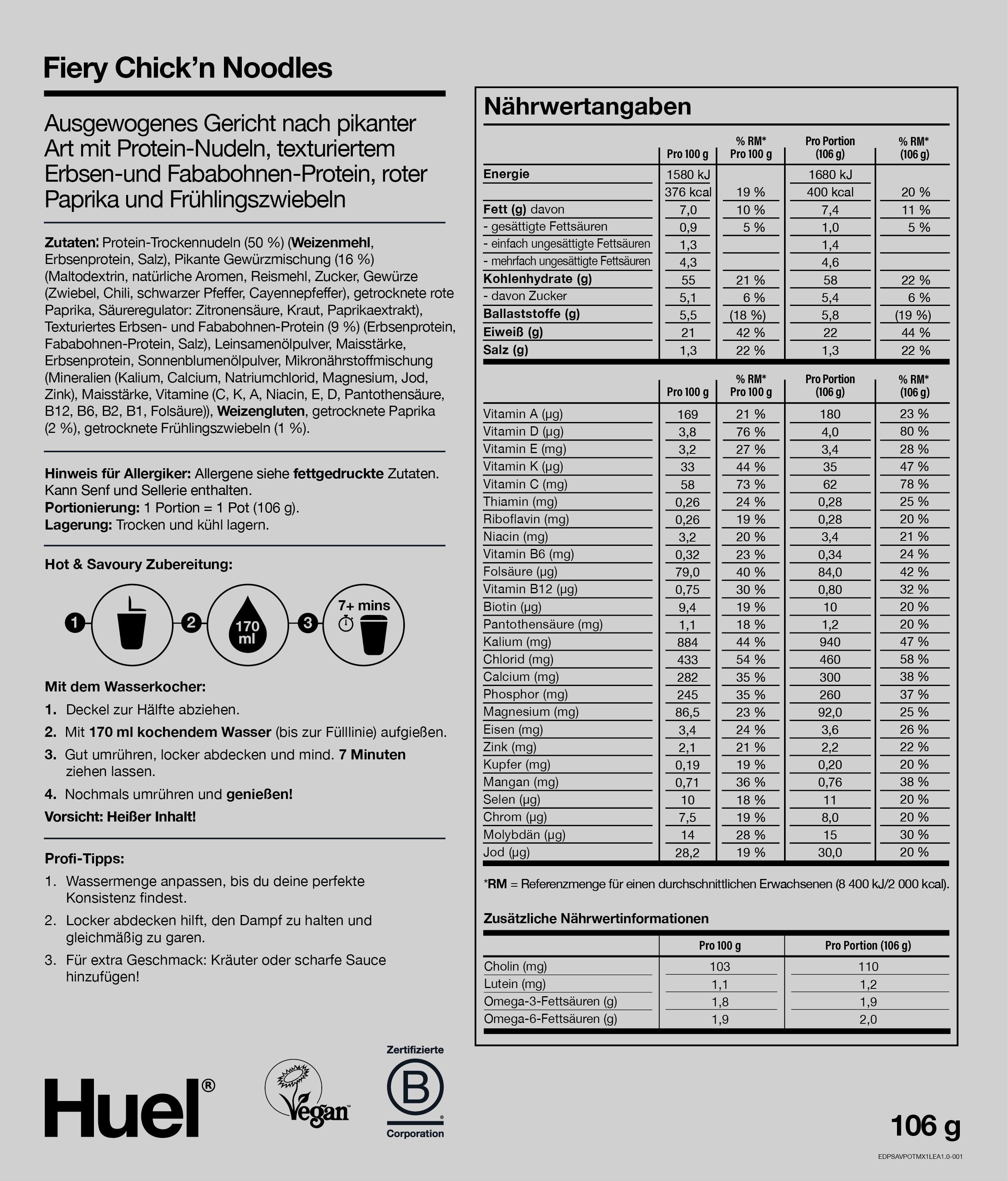 Huel Hot & Savoury Pots- Fiery Chick'n Noodles