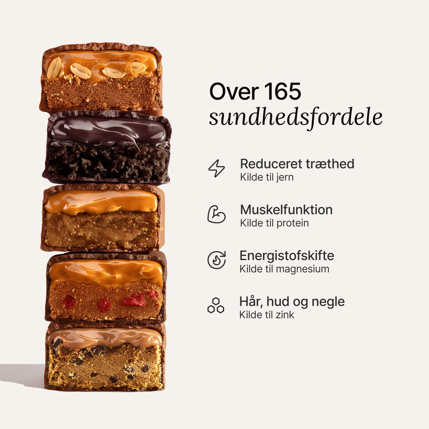 An image of a stack of Huel Complete Nutrition Bars next to text outlining key health benefits