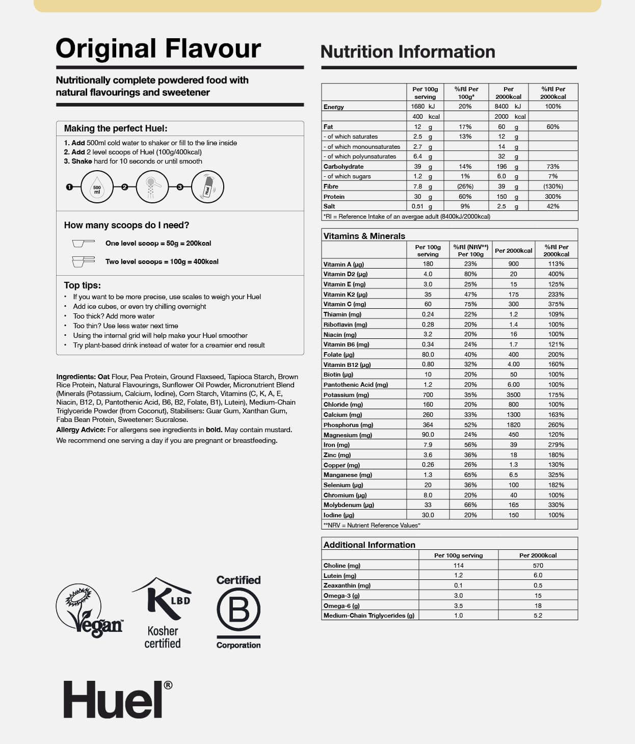 Powder Original BOP Nutritional Info