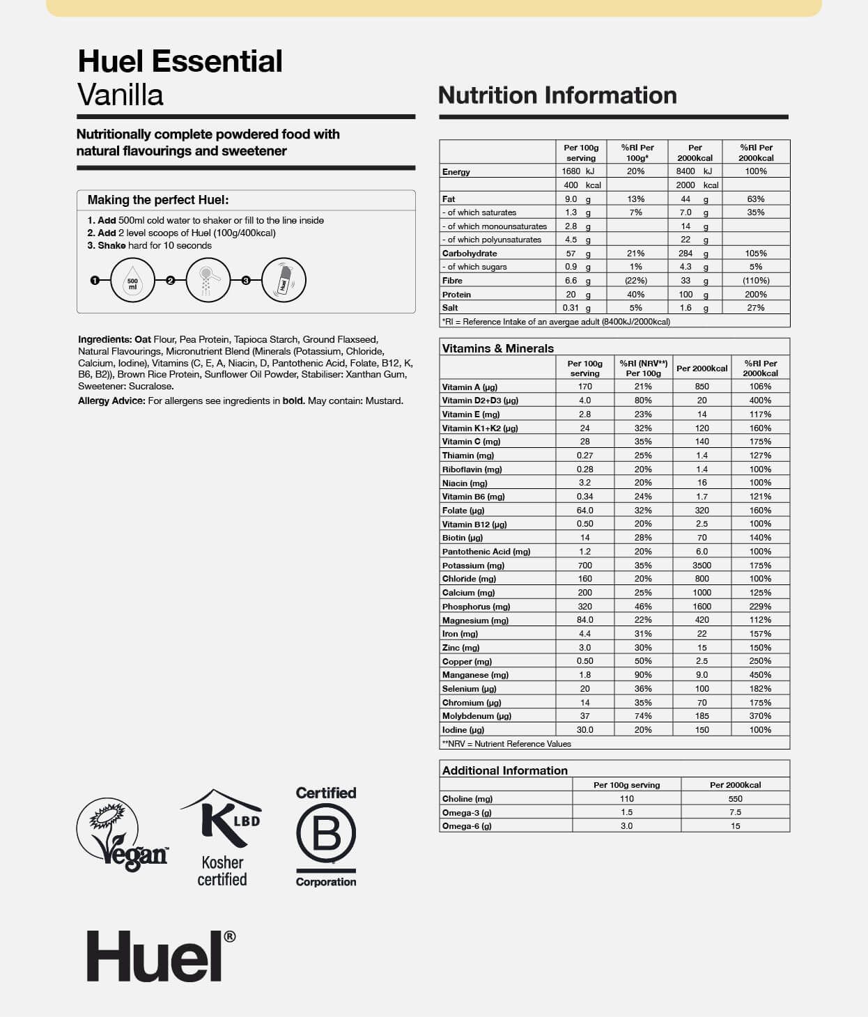 Essential Vanilla BOP Nutritional Info