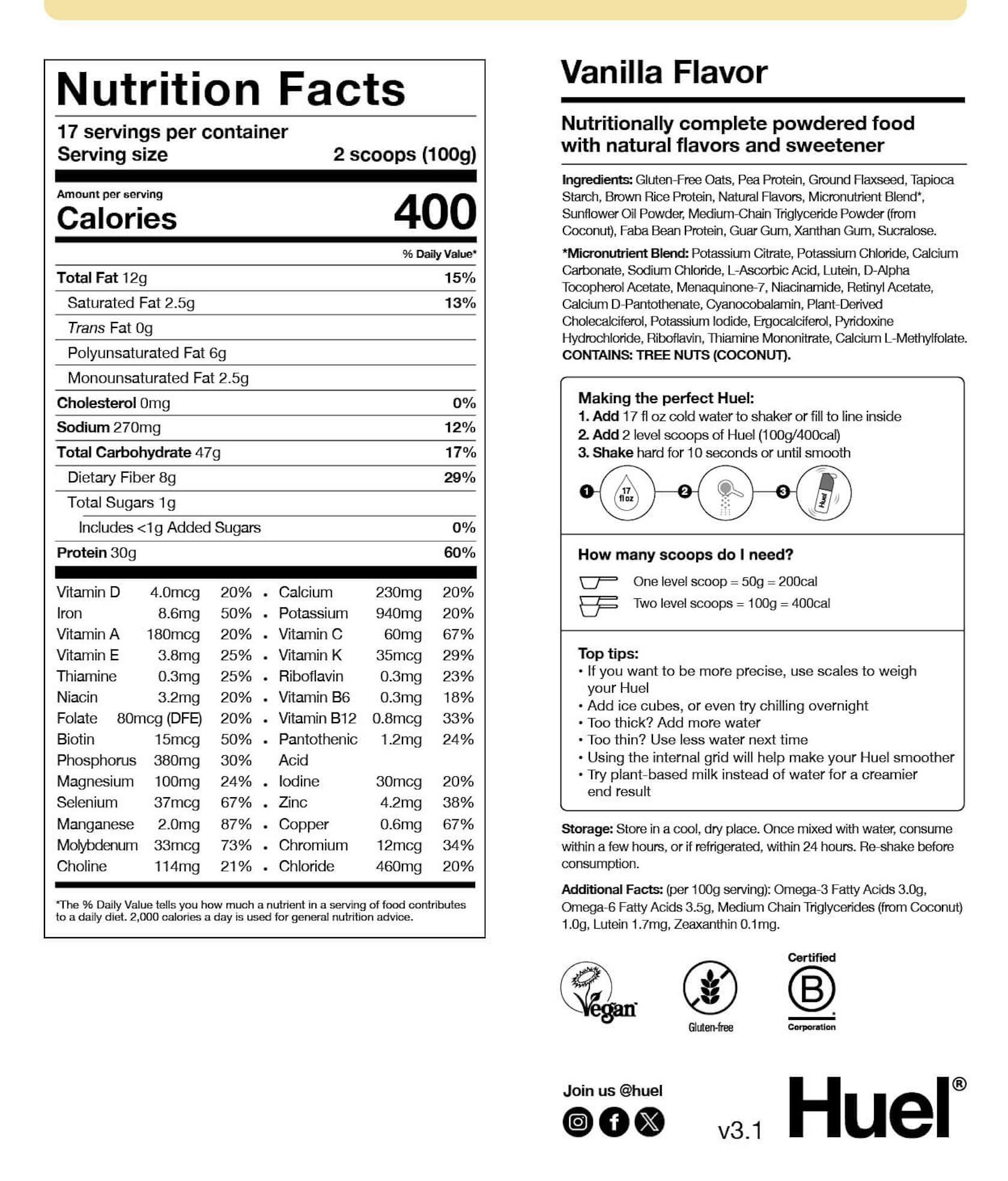 Powder Vanilla Nutritional Info