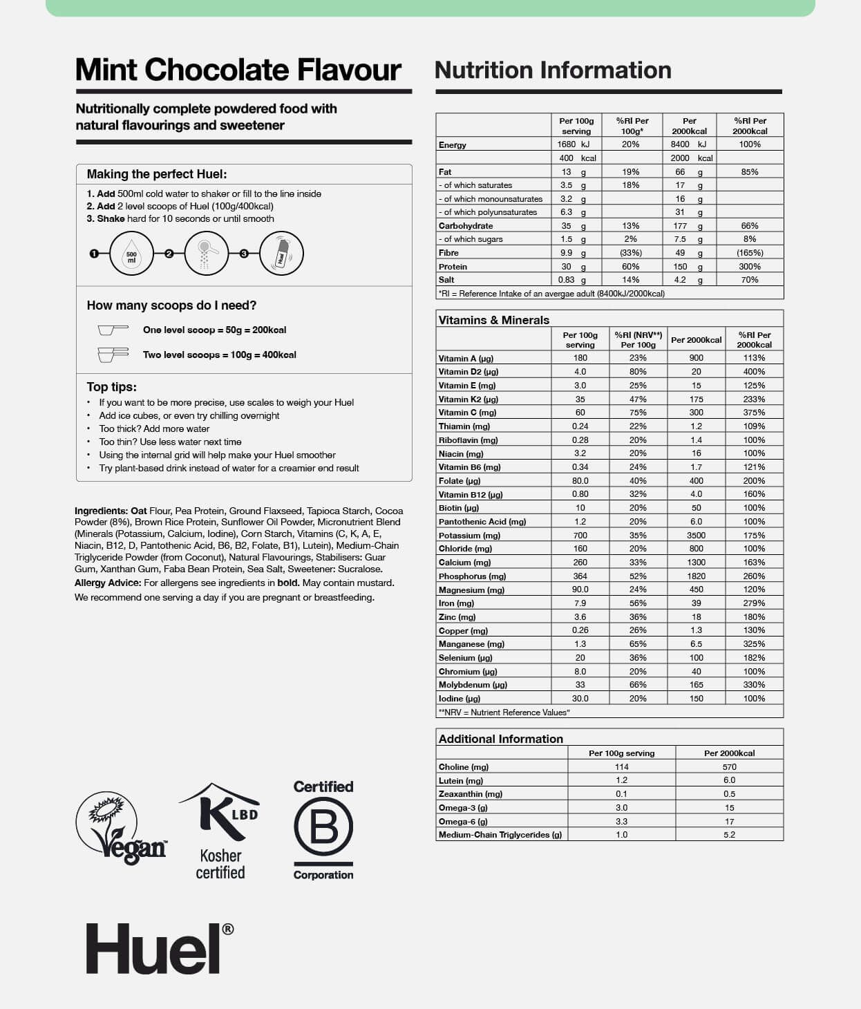 Powder Mint Chocolate BOP Nutritional Info