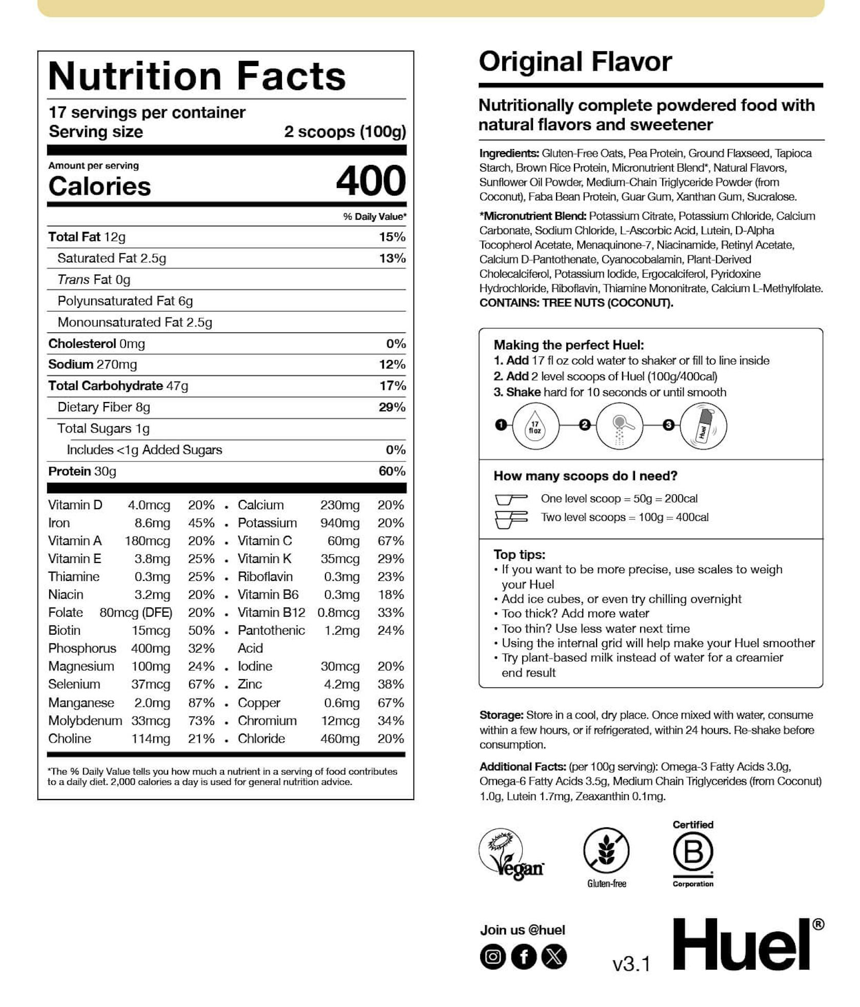 Powder Original Nutritional Info