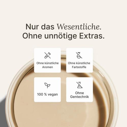 image of a glass of Huel meal replacement drink on a neutral colour background with key health benefits