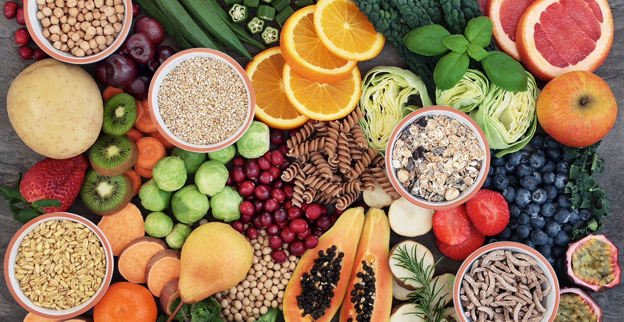 And image full of fruits and veg with healthy carbs too