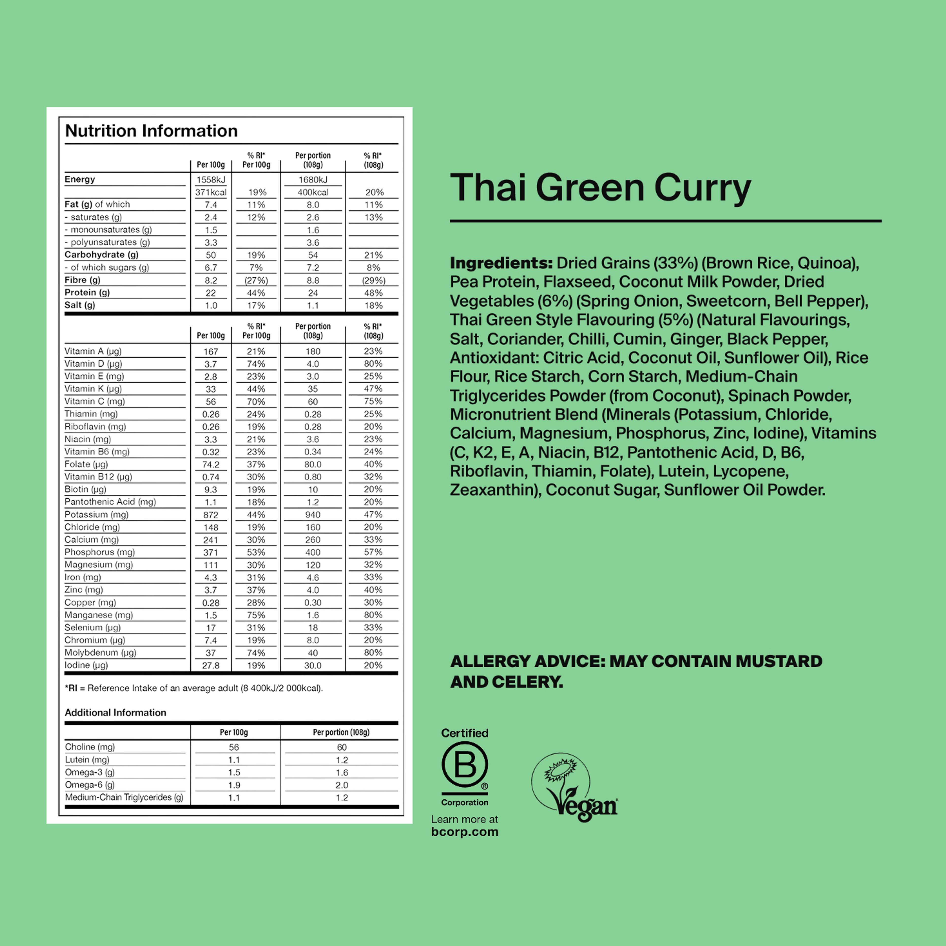 Back of a Huel Hot & Savoury meal pack with nutritional information