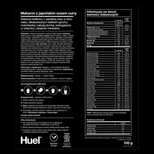 Back of a Huel Black Edition Ramen with nutritional information