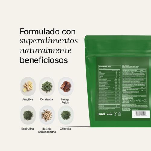 Una imagen de primer plano de las burbujas verdes con superficies reflectantes y toques de arcoíris de Huel Daily Greens.