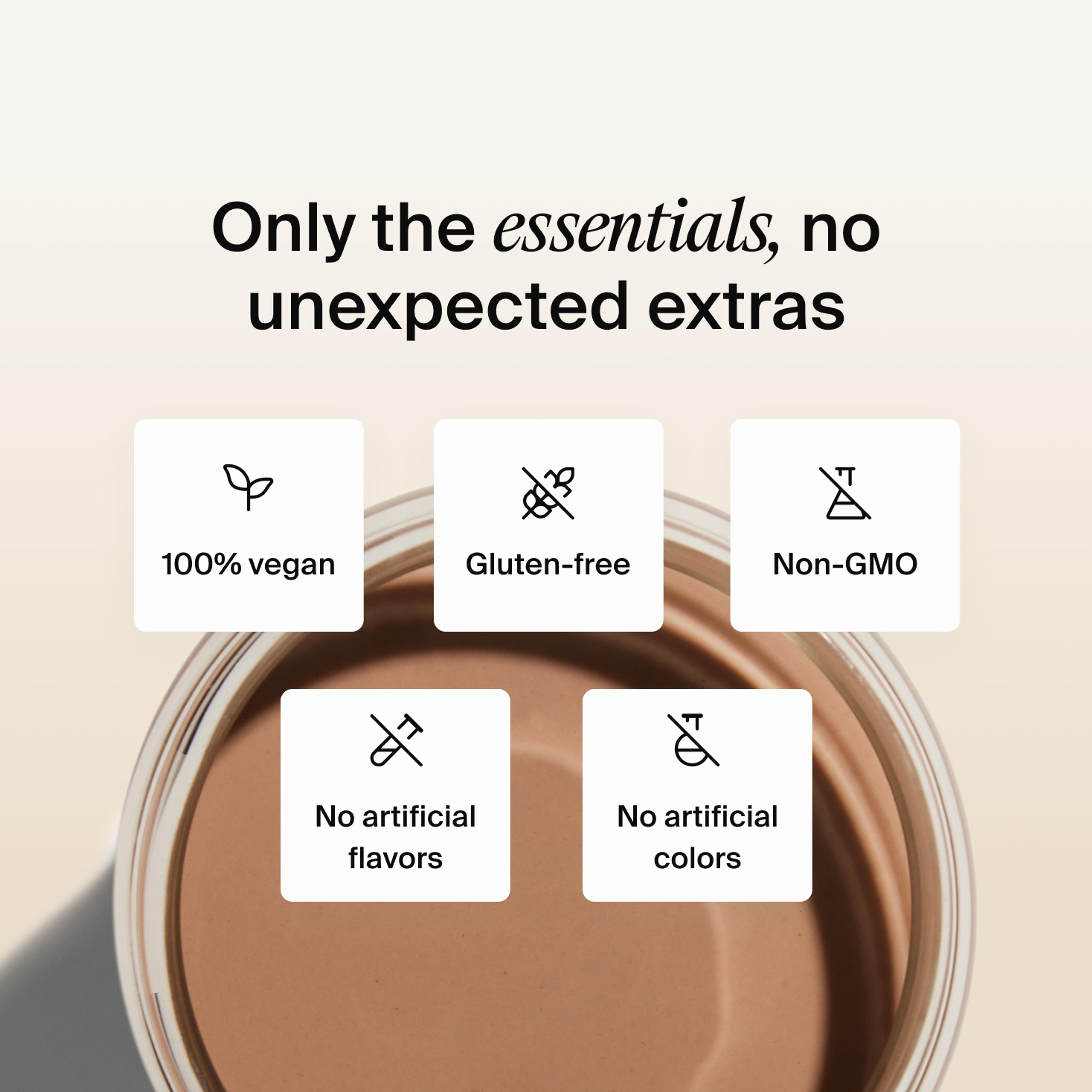 A top-down picture of Huel chocolate Ready-to-drink in a glass with ice