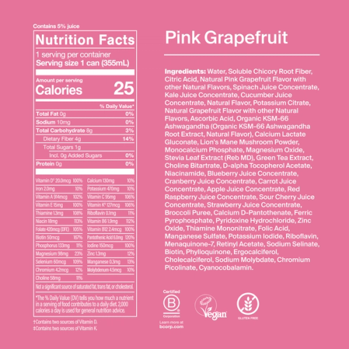 Nutrition facts and ingredients for Huel Daily Greens RTD Pink Grapefruit