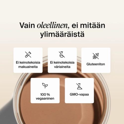 A top-down picture of Huel chocolate Ready-to-drink in a glass with ice
