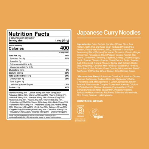 Nutritional information for the Japanese Curry Noodles flavor of H&S