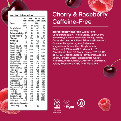 The nutritional information of Cherry & Raspberry Daily A-Z Caffeine-free