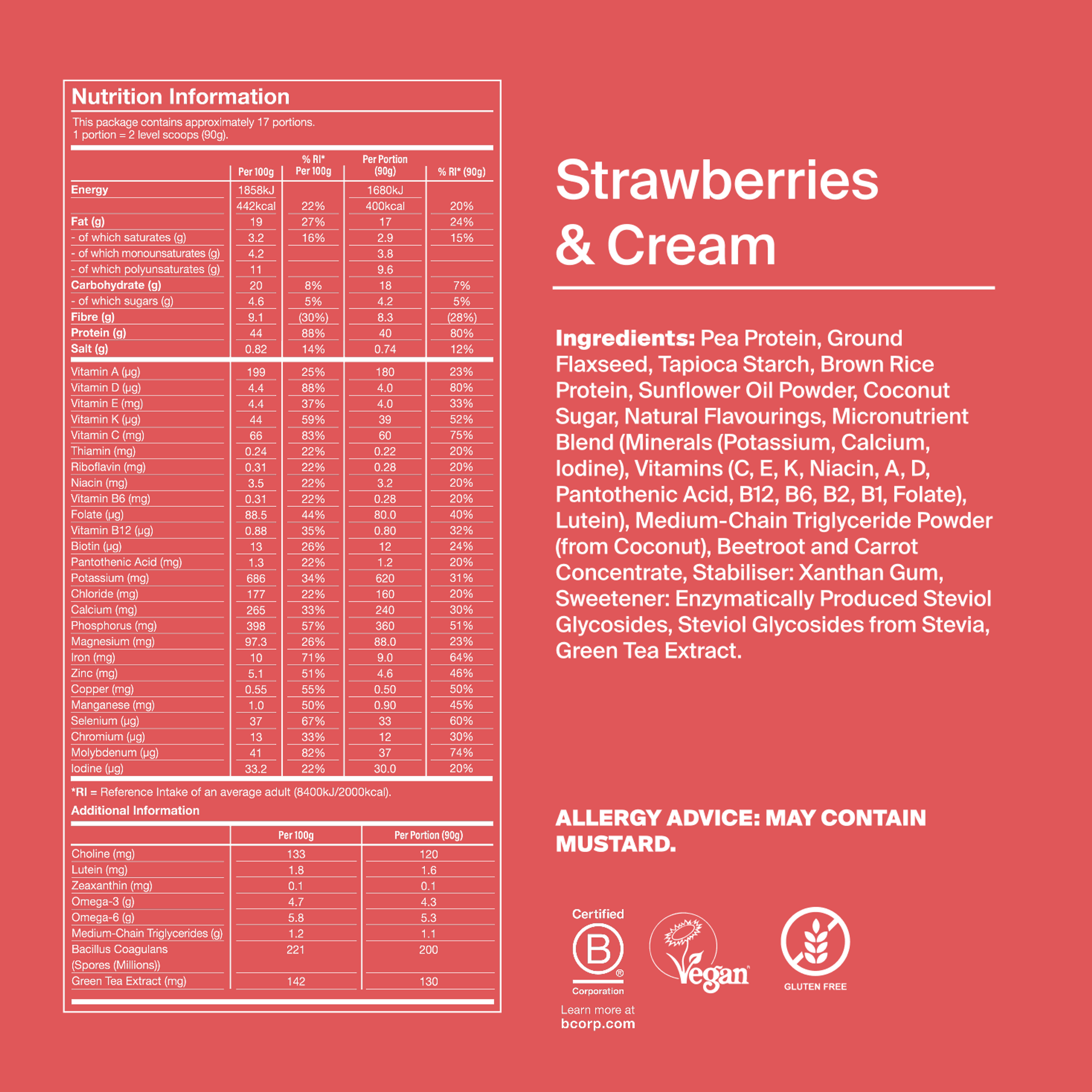 Black Edition Powder back-of-pack with ingredients - Strawberries & Cream flavour