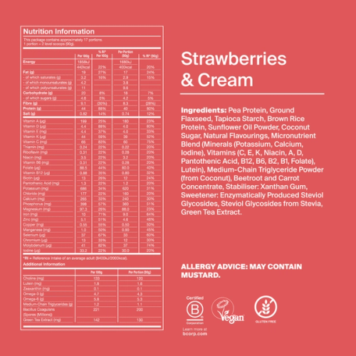 Black Edition Powder back-of-pack with ingredients - Strawberries & Cream flavour