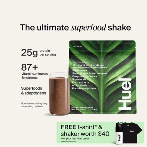 A picture of Superblend bag with nutrition callouts