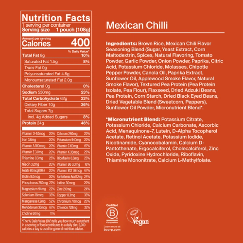 Back of a Huel Hot & Savoury meal pack with nutritional information