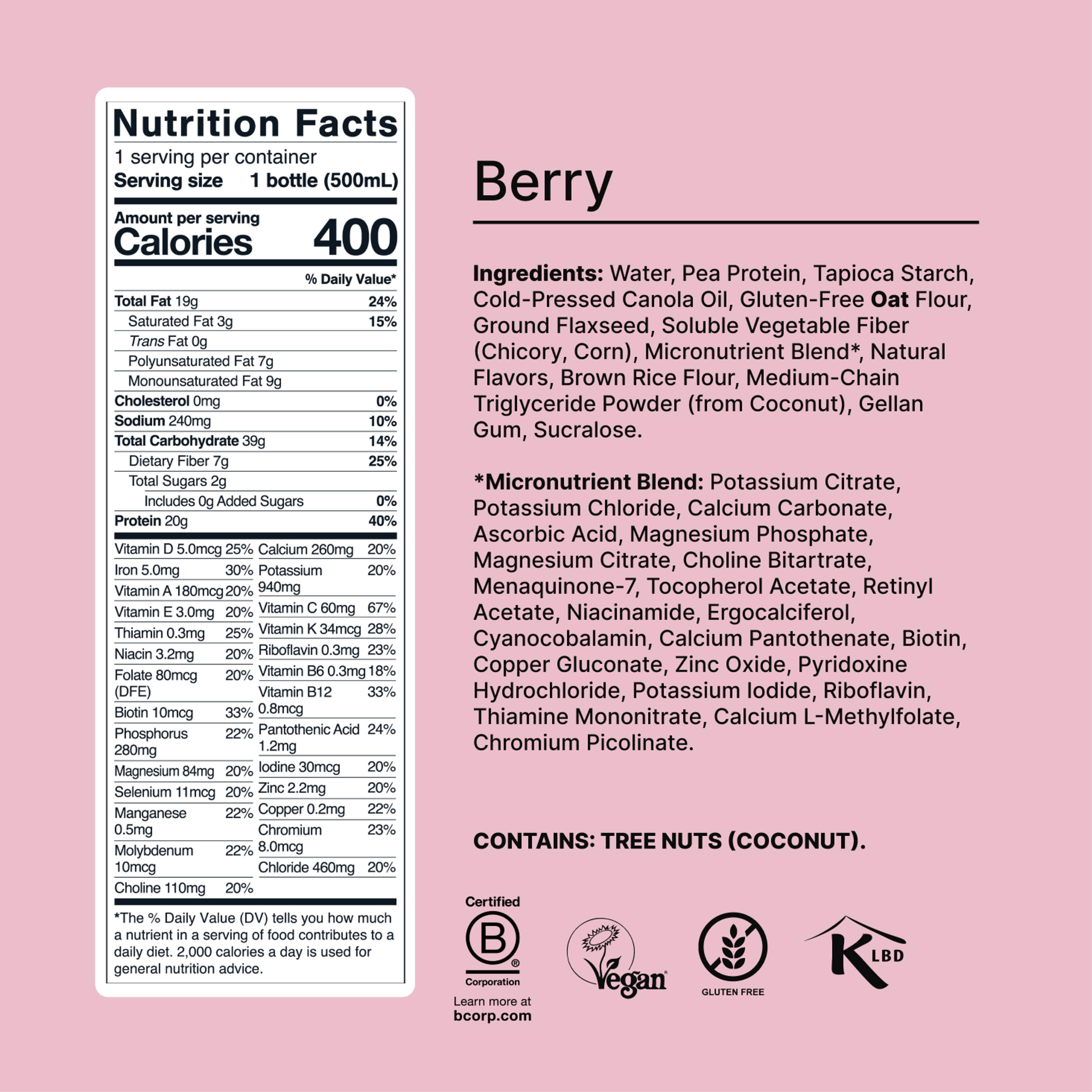 Back of pack nutritional information for Huel Ready-to-drink