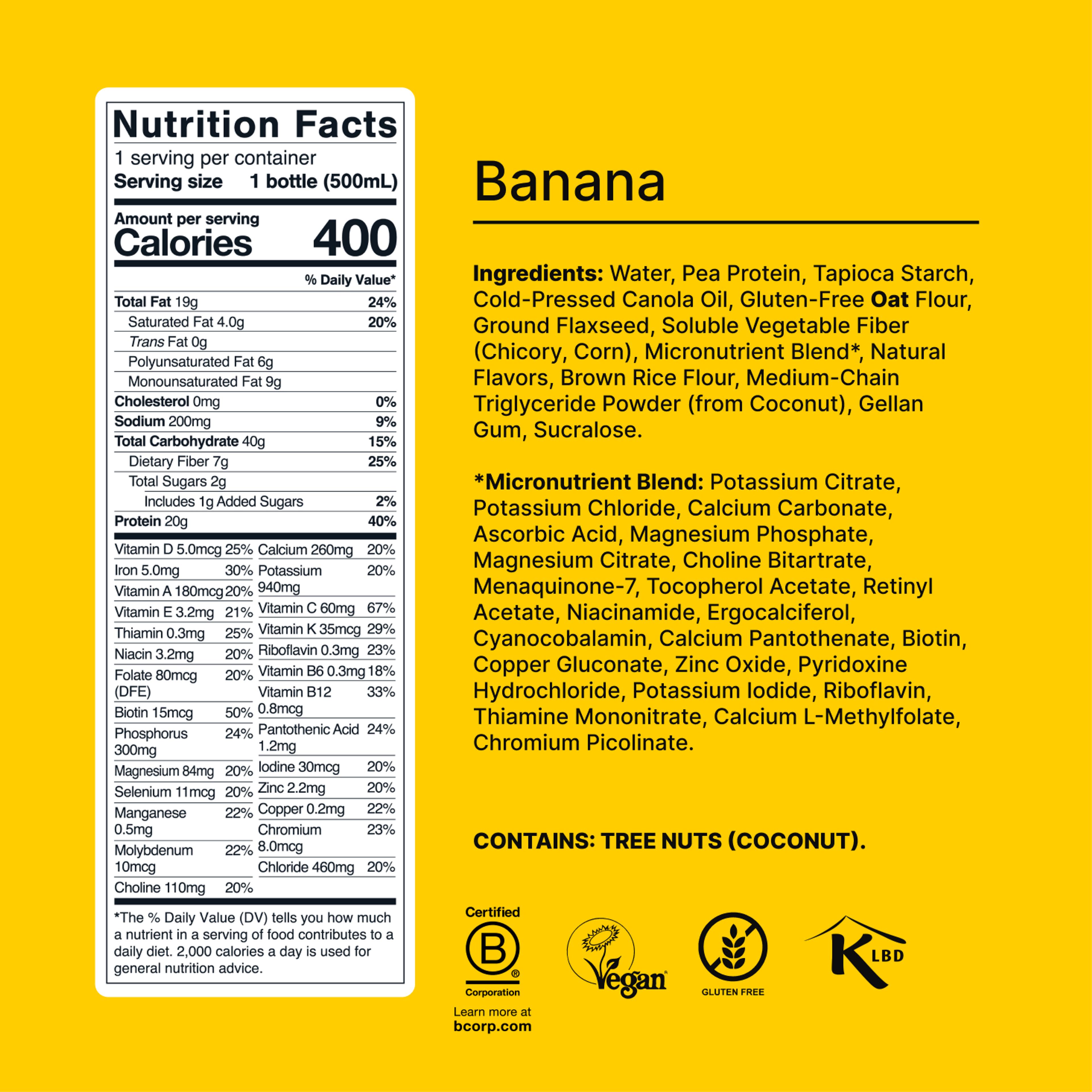 Back of pack nutritional information for Huel Ready-to-drink
