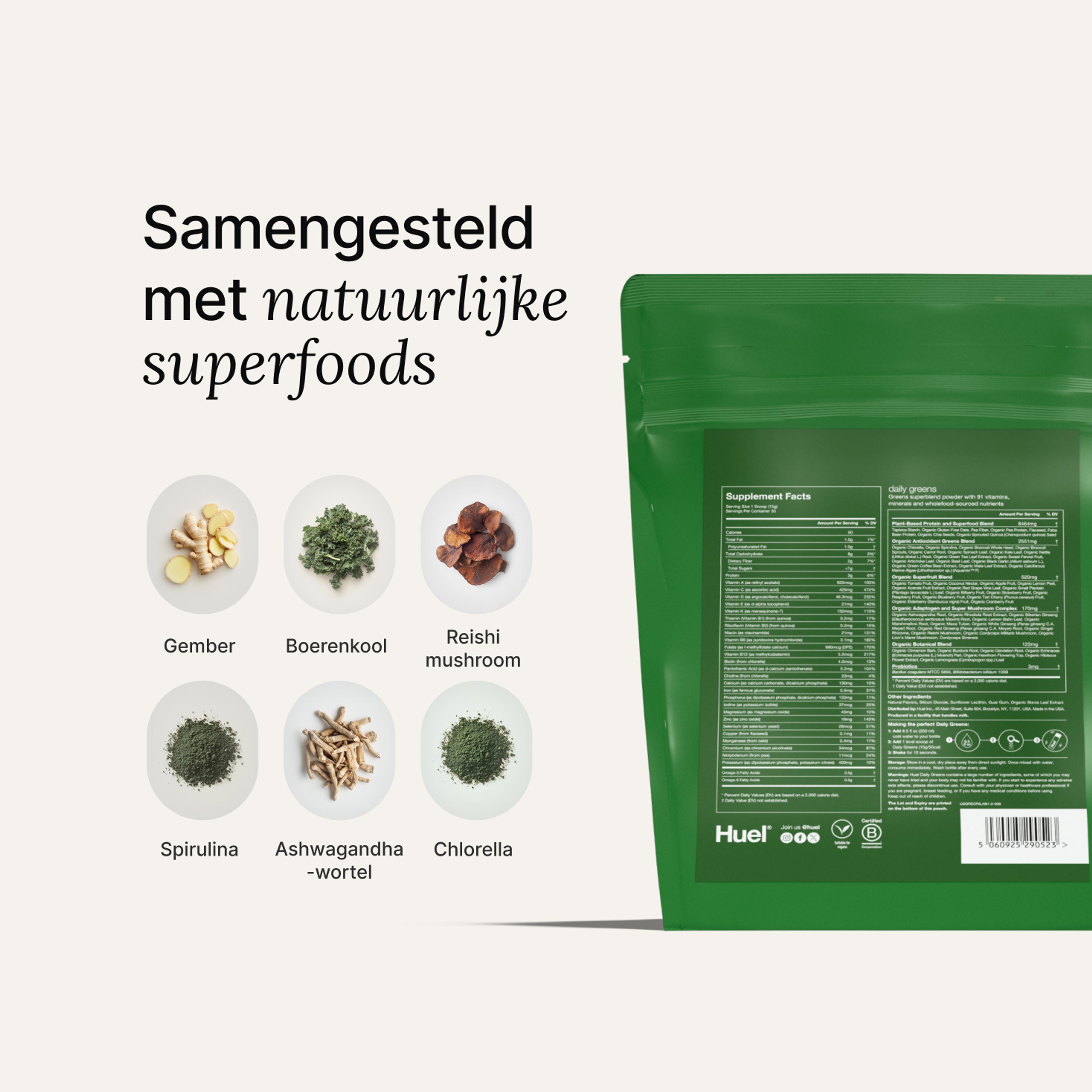 Ingredients and the Greens back of pack