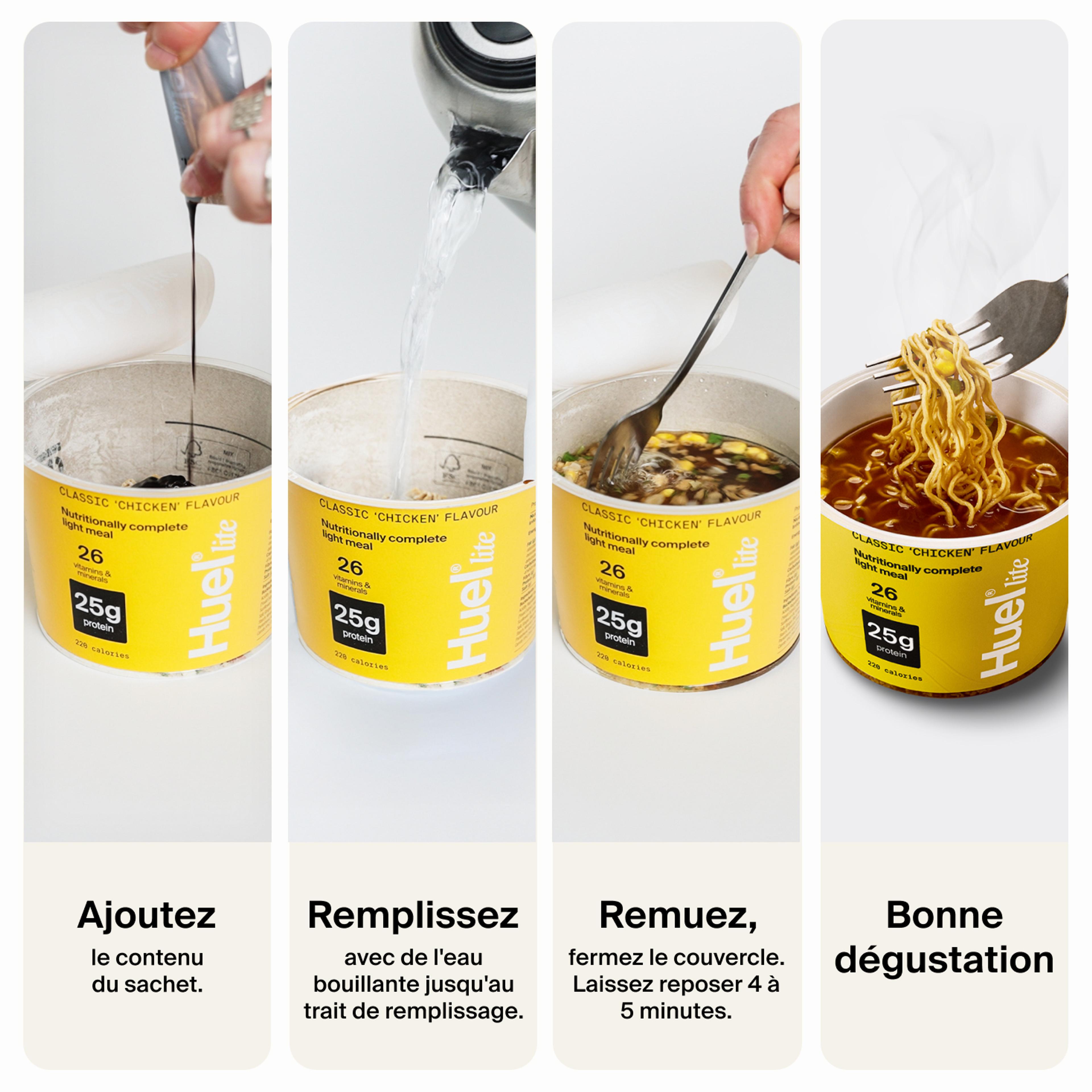 Un guide étape par étape pour préparer des ramen Huel Lite